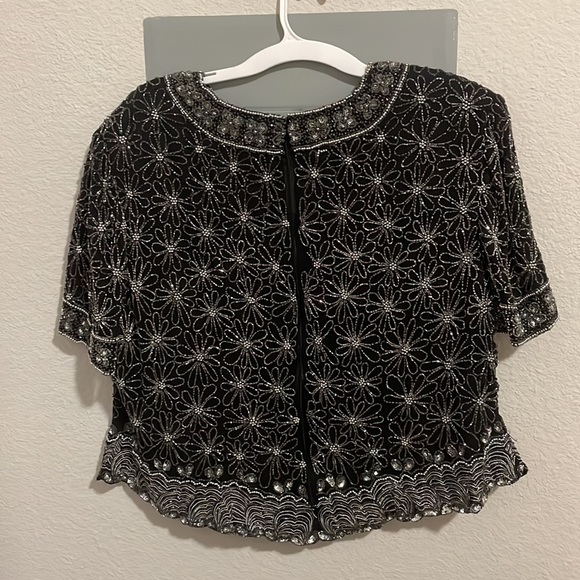 Vintage Papéll Boutique beaded black top - Picture 2 of 5